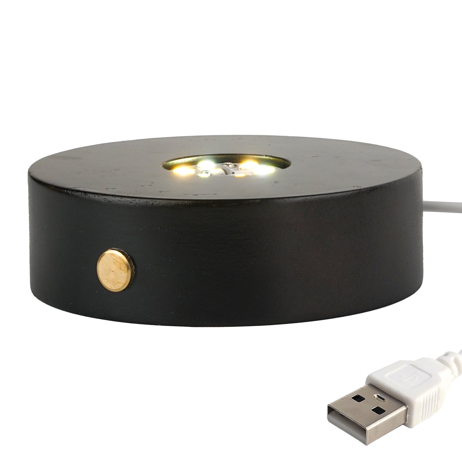 LED Display Stand with Touch Dimming - 4" USB Light Base for Home Decor, Crystal & Glass Art Lighting - Wood Color