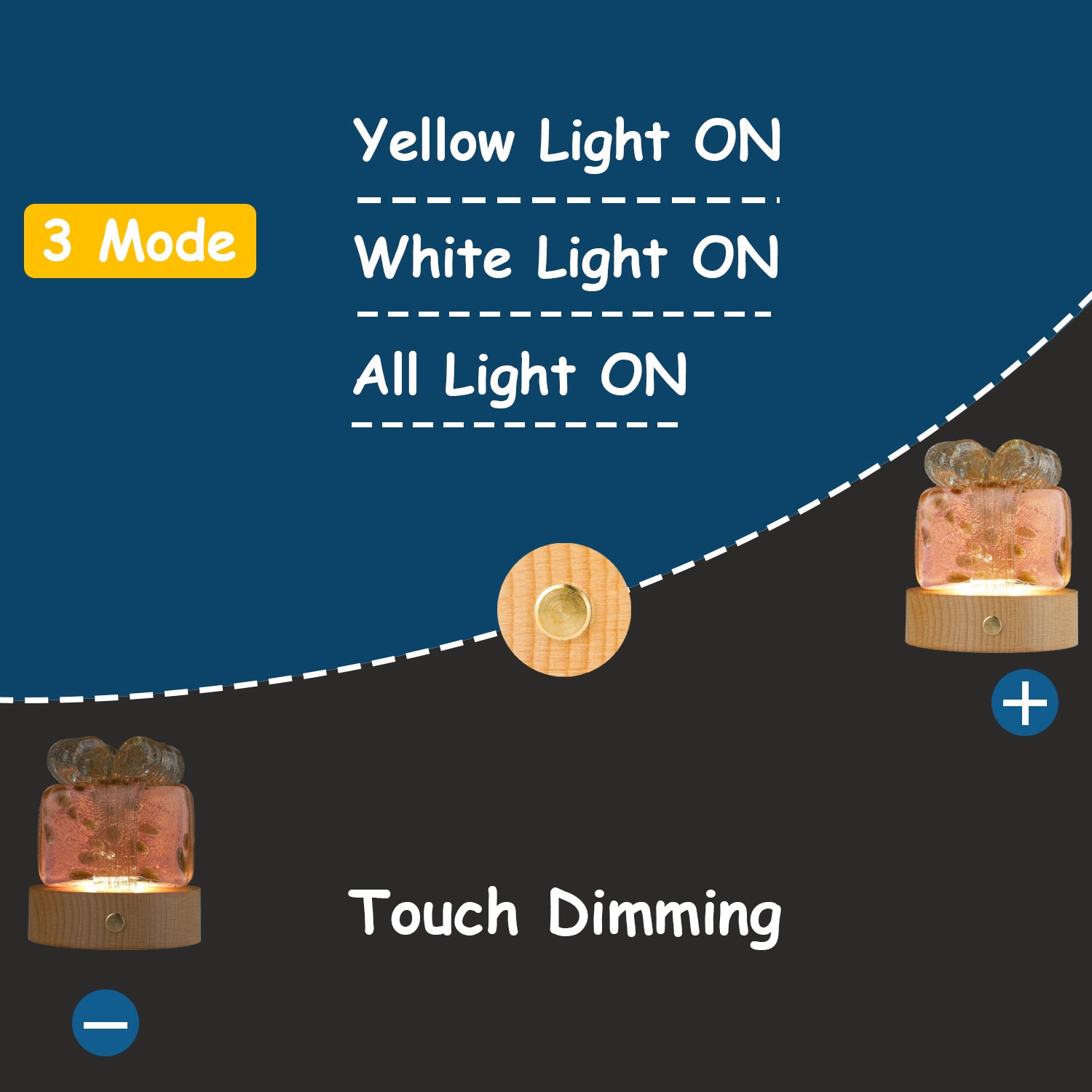 LED Display Stand with Touch Dimming - 4" USB Light Base for Home Decor, Crystal & Glass Art Lighting - Wood Color