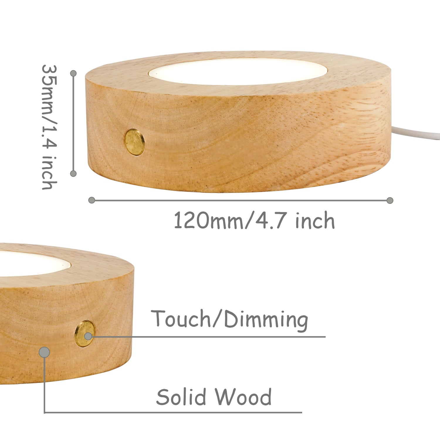 4.7" LED Display Stand for Crystal Art - Battery/USB Oak Wood Base with Touch Dimming, Decorative Lighting for Glass Decor & Collectibles