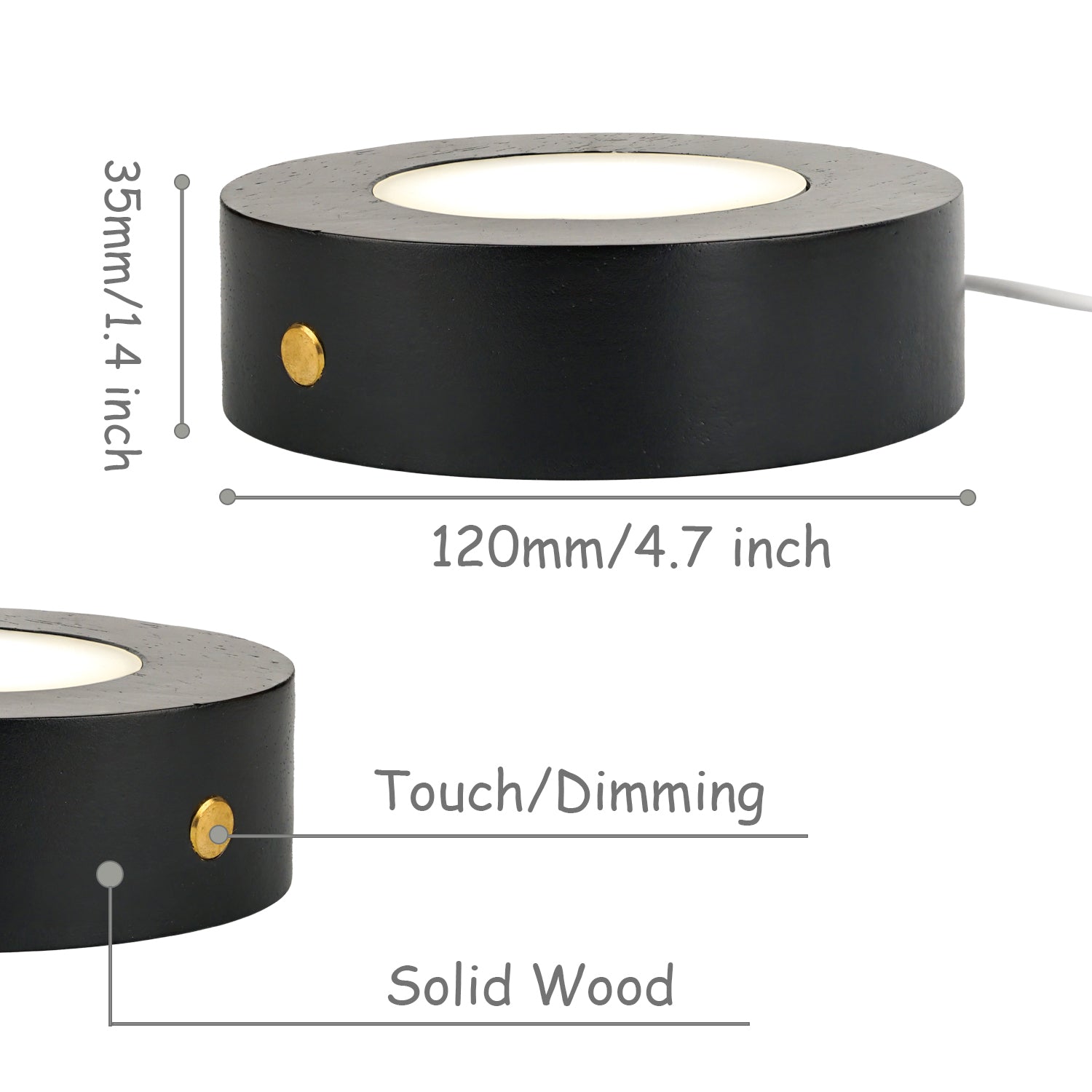 4.7" LED Display Stand for Crystal Art - Battery/USB Oak Wood Base with Touch Dimming, Decorative Lighting for Glass Decor & Collectibles